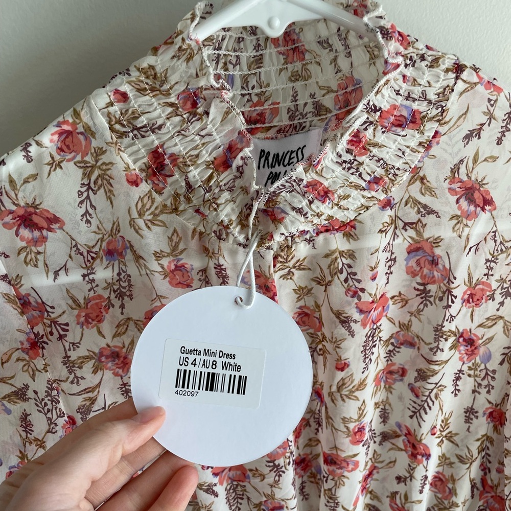 Princess Polly Guetta Mini Dress - Ditsy Floral - White/Pink - US Size 4 - NWT - Picture 9 of 14